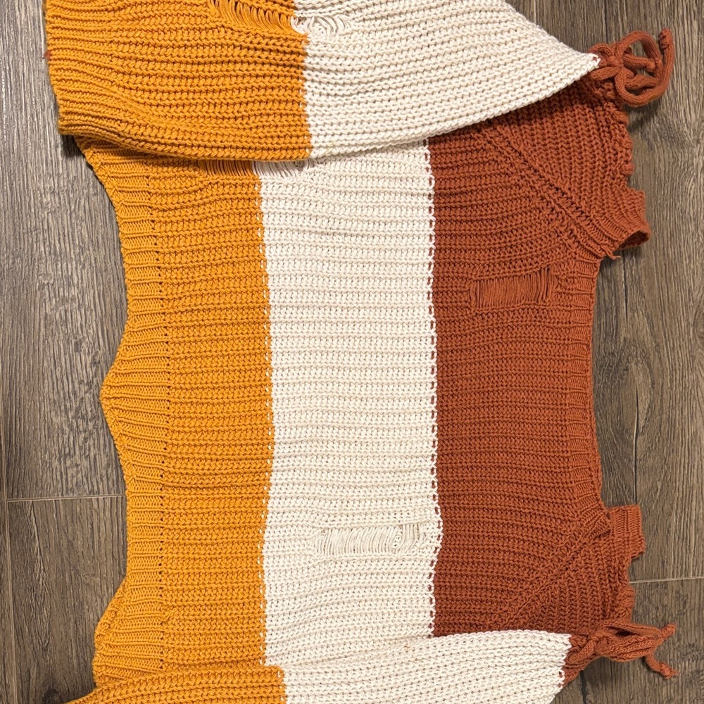 Colorblock Scoop Neck Sweater in Mustard, Cream & Rust